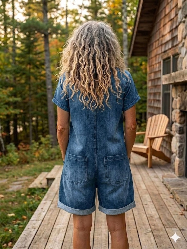 Women's Casual Denim-look Jumpsuit Shorts