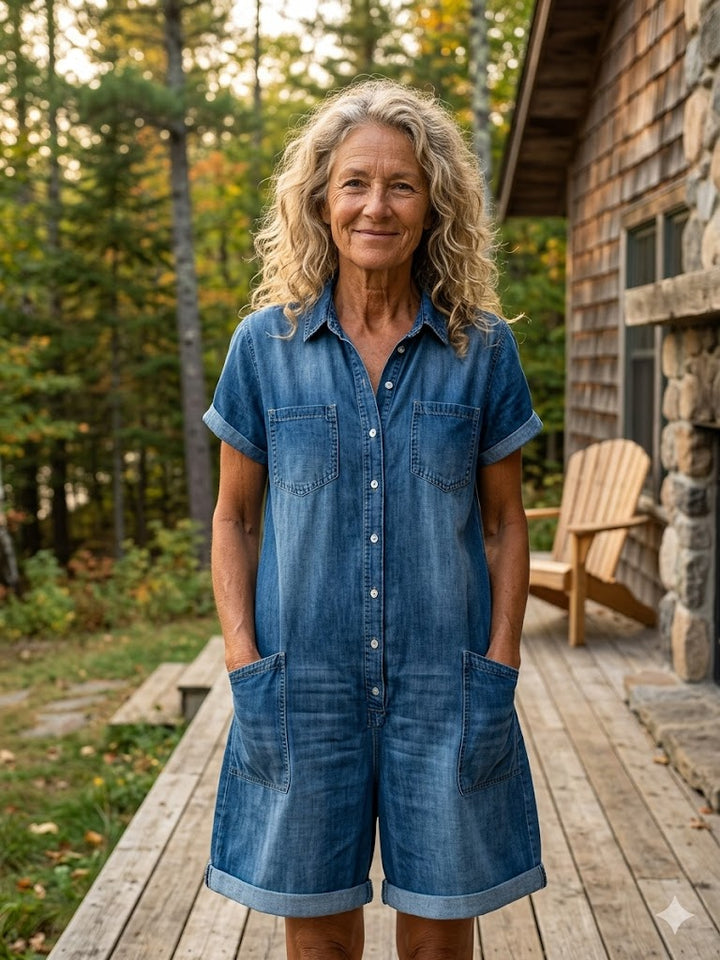 Women's Casual Denim-look Jumpsuit Shorts