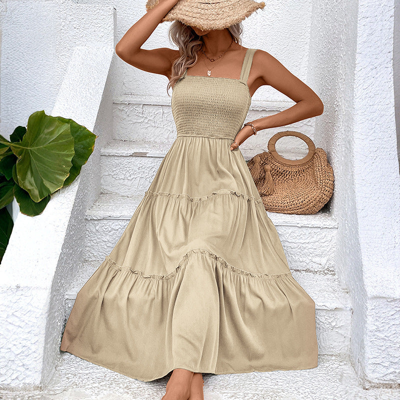 FIORELLE™ – Robe d'été dos nu smockée avec ourlet à volants vintage