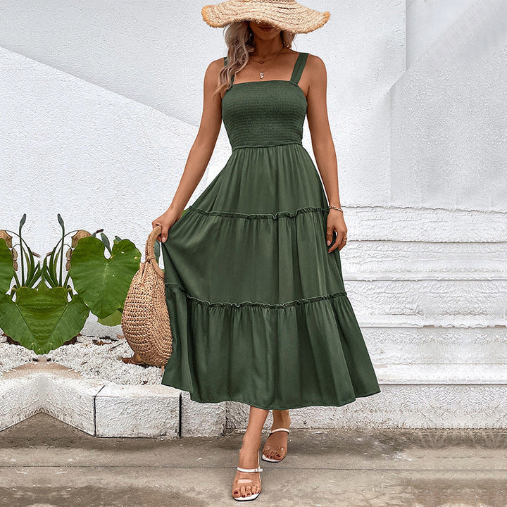 FIORELLE™ – Robe d'été dos nu smockée avec ourlet à volants vintage