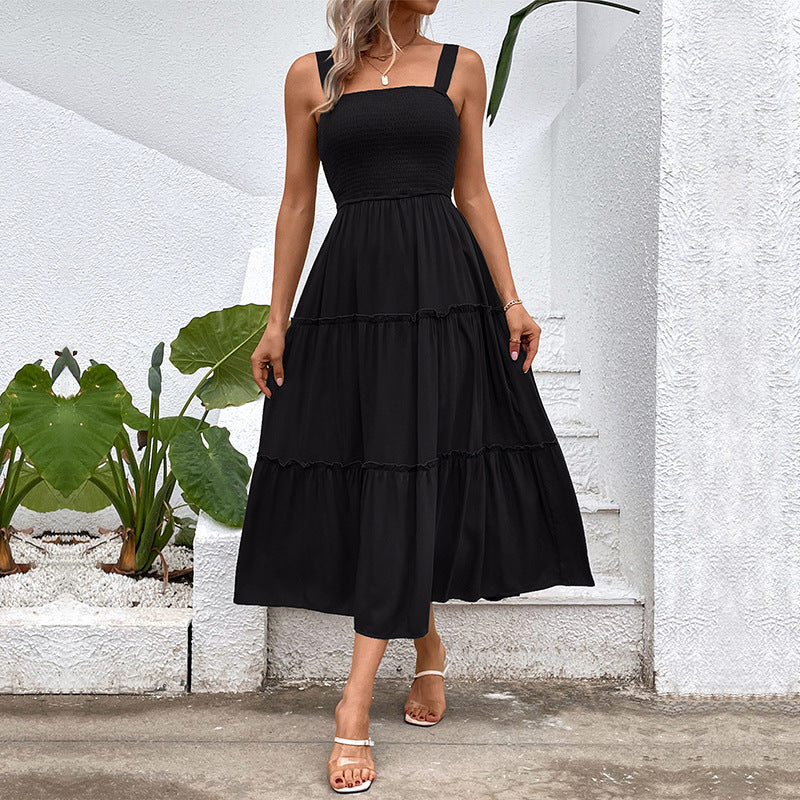 FIORELLE™ – Robe d'été dos nu smockée avec ourlet à volants vintage