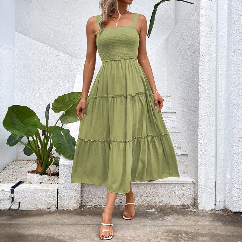 FIORELLE™ – Robe d'été dos nu smockée avec ourlet à volants vintage