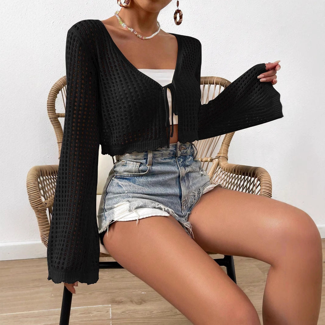 LANI™ – Lightweight Tie Front V-Neck Crop Cardigan