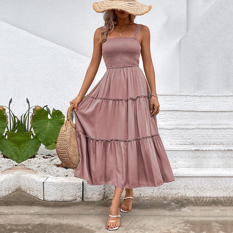FIORELLE™ – Robe d'été dos nu smockée avec ourlet à volants vintage