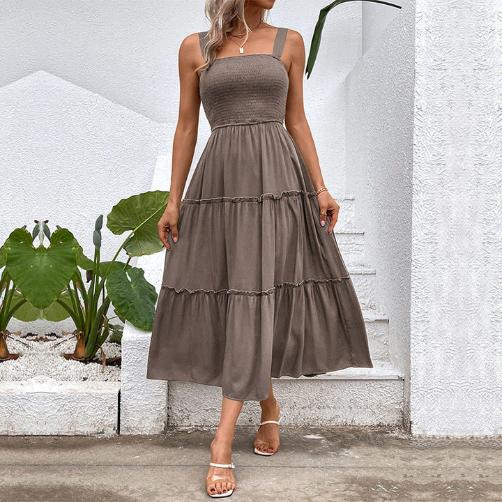 FIORELLE™ – Robe d'été dos nu smockée avec ourlet à volants vintage