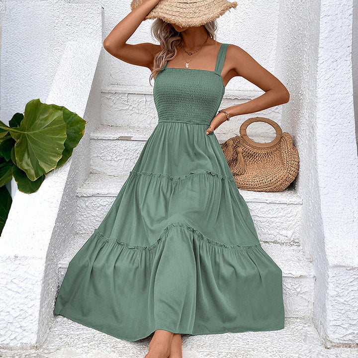 FIORELLE™ – Robe d'été dos nu smockée avec ourlet à volants vintage