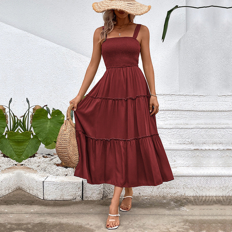 FIORELLE™ – Robe d'été dos nu smockée avec ourlet à volants vintage