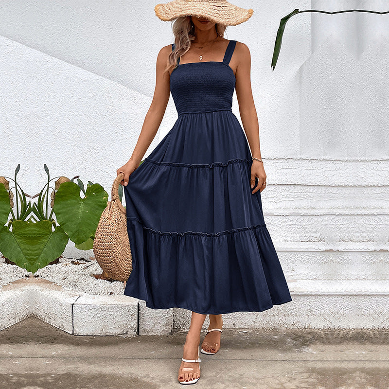 FIORELLE™ – Robe d'été dos nu smockée avec ourlet à volants vintage