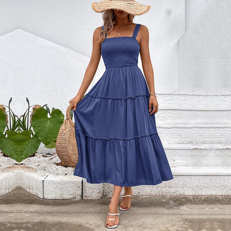 FIORELLE™ – Robe d'été dos nu smockée avec ourlet à volants vintage
