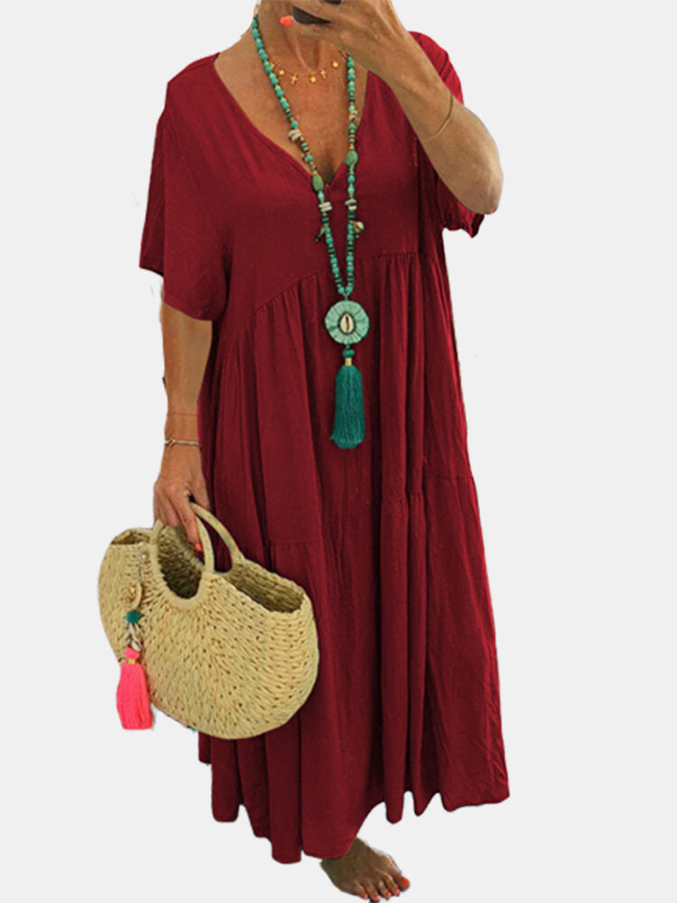 LINNEA™ – Robe longue vaporeuse à encolure en V et volants