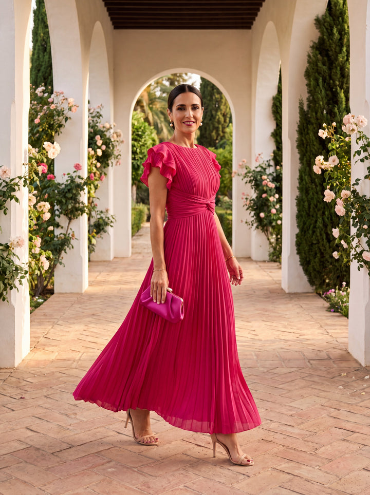 Seraphina | Chic Pleated Maxi Dress with Adjustable Tied Waist
