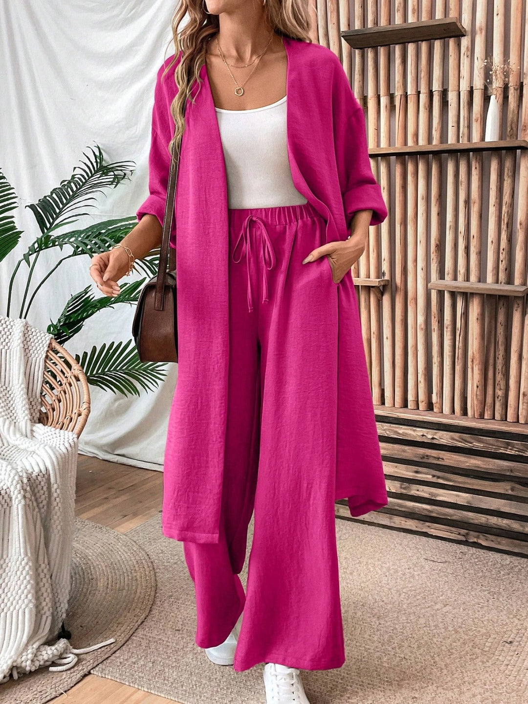 Cozy Minimalist Linen-Look Vest and Loose Pants Set