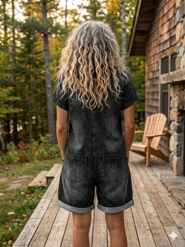 Women's Casual Denim-look Jumpsuit Shorts