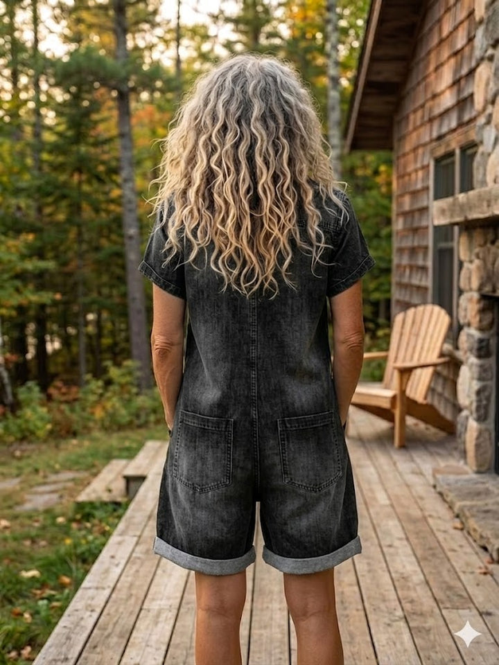 Women's Casual Denim-look Jumpsuit Shorts