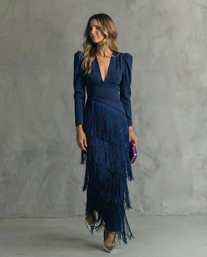 Chiara | Sophisticated Dress Featuring Fringe Sleeves