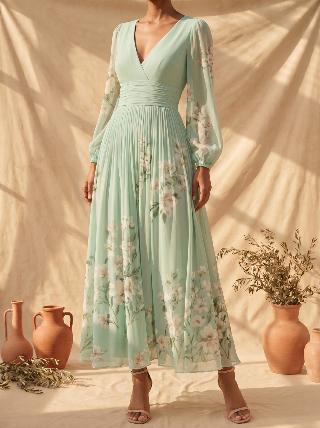 Cisella | Light Green Floral Midi Dress" can be rewritten as "Cisella | Midi Dress in Light Green with Floral Print.