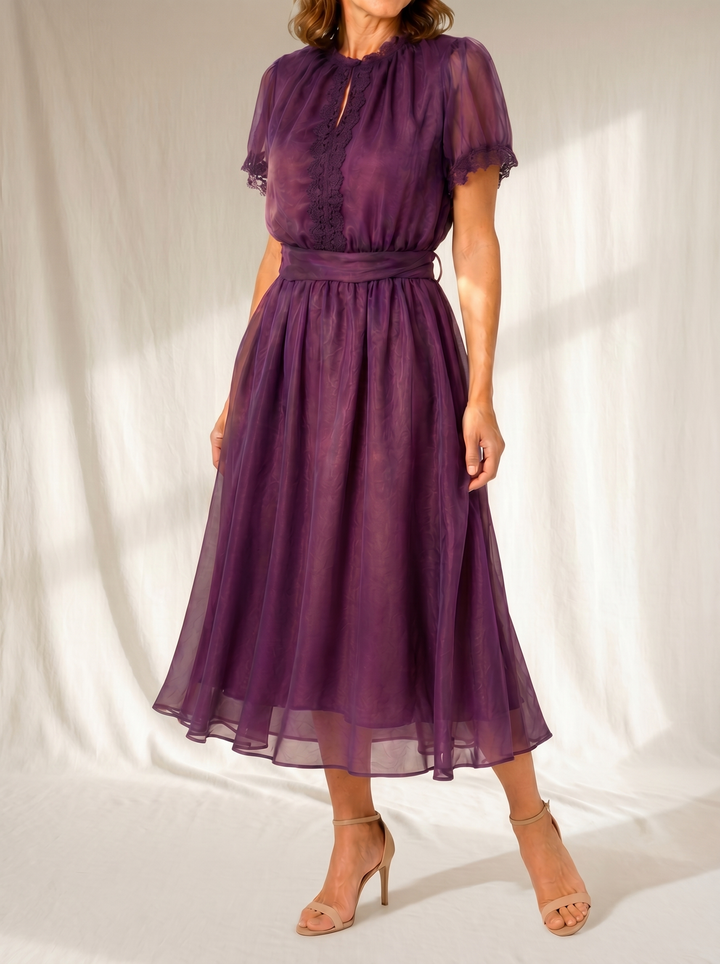 Flavia | Maxi Dress Featuring a Drop Neckline and Chiffon Lace Accents