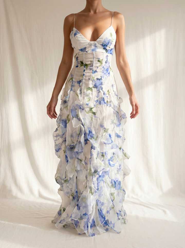Uri | Ruffled Floral Midi Dress